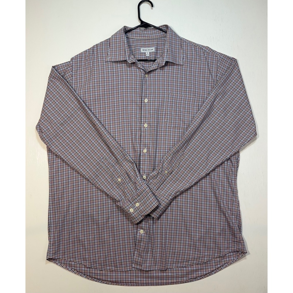 Peter Millar XL Plaid Button Front Shirt Long Sleeve Multicolor Cotton Blend